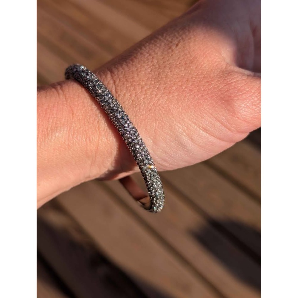 St John Rhinestone Pave Bangle Bracelet Silver Tone - Picture 2 of 8